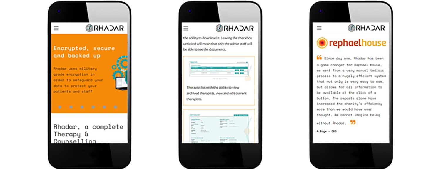 Rhadar website showing views on mobiles