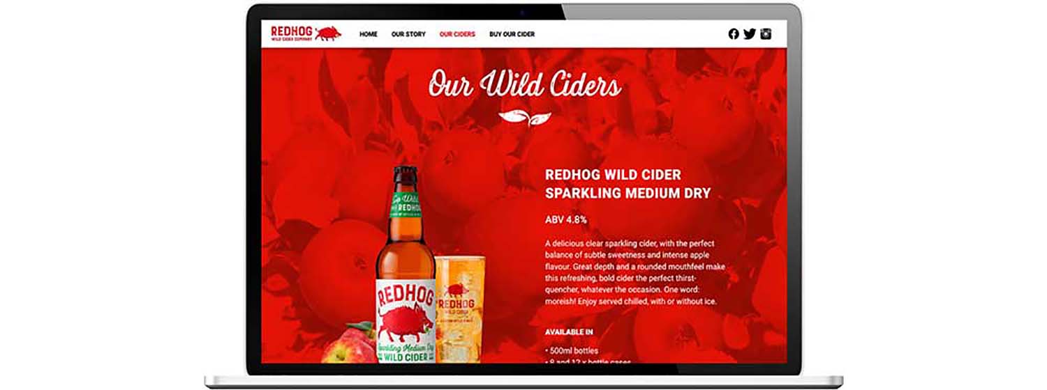 Red Hog Wild Cider website showing on laptop