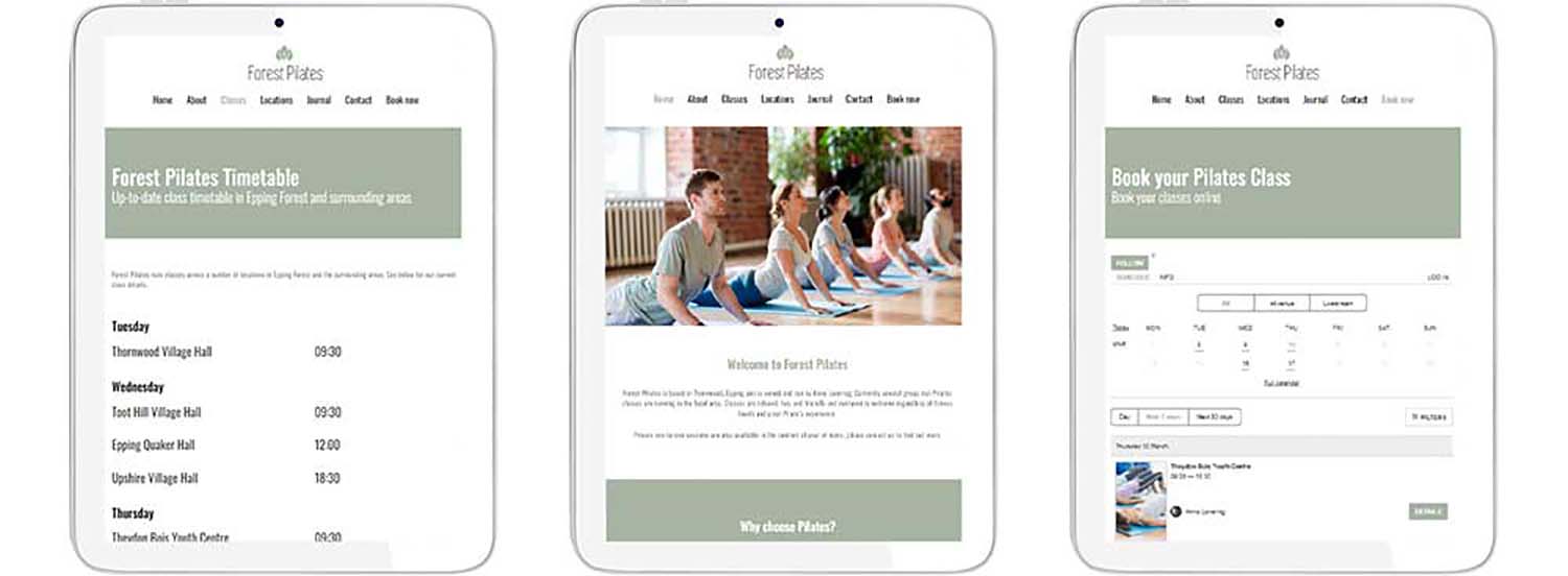 Forest Pilates Website Design and Development tablet views